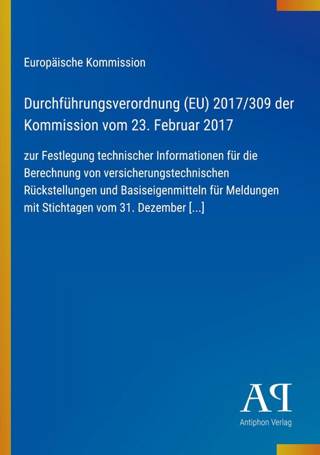 Text über EU-Verordnung, gelb-blauer Hintergrundverlauf, Logo mit "AR" und "Antiphon Verlag".