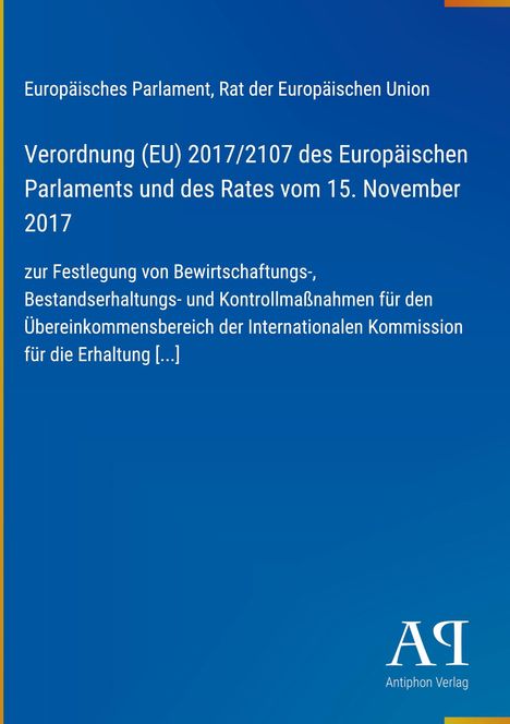 Text zu europäischer Verordnung und Fischereimanagement auf blauem Hintergrund. Unten rechts ein Verlag-Logo.