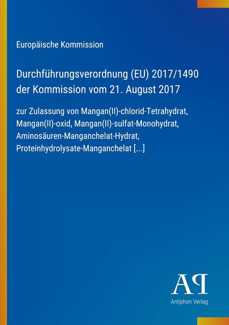 Blauer Hintergrund, Text: Durchführung EU-Verordnung zur Zulassung von Mangan-Verbindungen. Logo unten rechts.