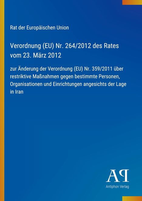 Titel: "Verordnung (EU) Nr. 264/2012 des Rates vom 23. März 2012". Blaues Cover mit Verlagslogo unten rechts.