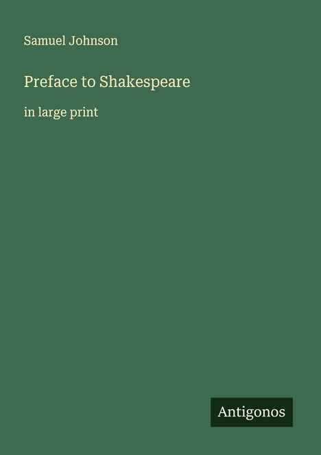 Samuel Johnson: Preface to Shakespeare, Buch