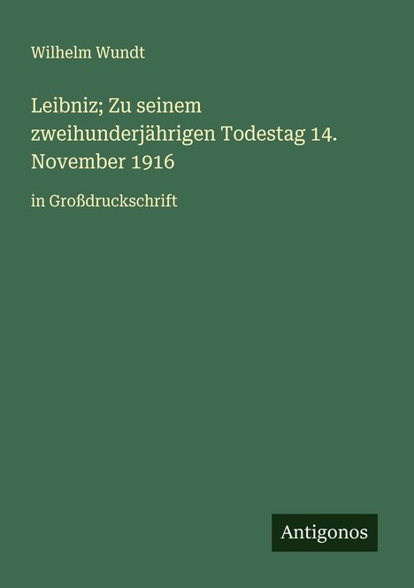 Wilhelm Wundt: Leibniz; Zu seinem zweihunderjährigen Todestag 14. November 1916, Buch