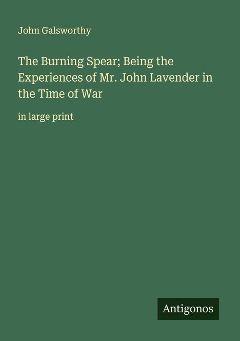 John Galsworthy: The Burning Spear; Being the Experiences of Mr. John Lavender in the Time of War, Buch