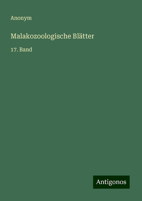 Anonym: Malakozoologische Blätter, Buch