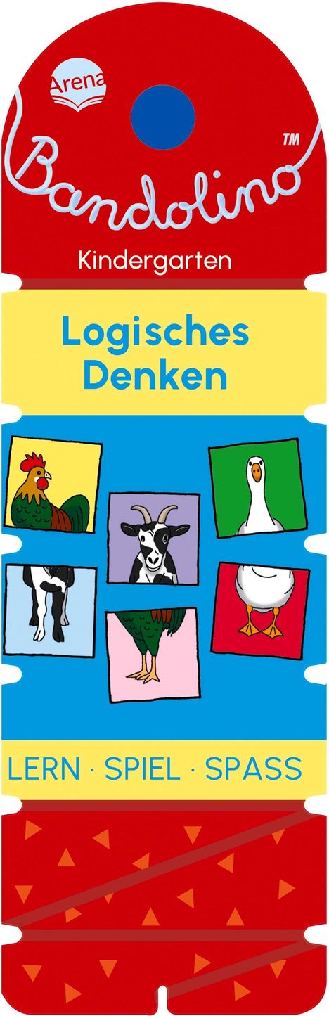 "Bandolino, Kindergarten, Logisches Denken, LERN · SPIEL · SPASS," Tiere in bunten Quadraten, farbenfrohes Design.