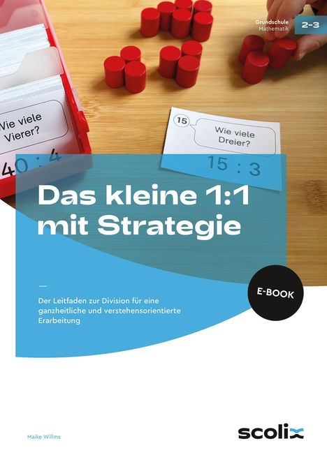„Das kleine 1:1 mit Strategie“ und „Wie viele Dreier?“ auf Karte. Rote Zylinder sind auf einem Tisch verteilt.