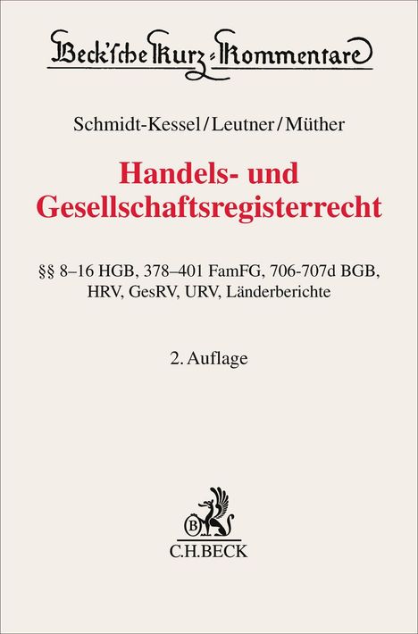 "Handels- und Gesellschaftsregisterrecht" von Schmidt-Kessel et al., 2. Auflage. Unten ein C.H.BECK-Logo mit Greif.