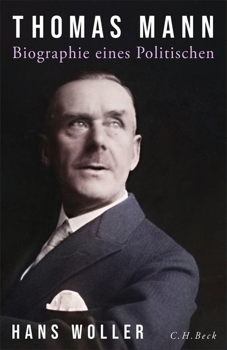 „THOMAS MANN“, „Biographie eines Politischen“, „HANS WOLLER“. Ein Porträt eines Mannes in Anzug mit nachdenklichem Blick.