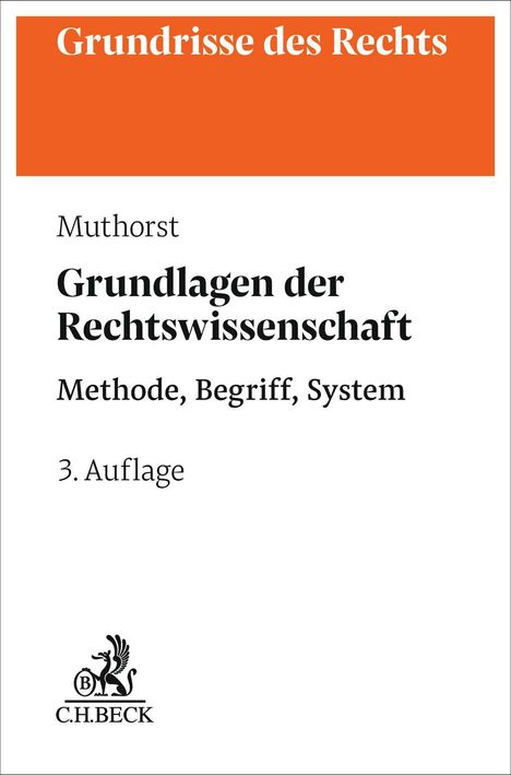 "Grundrisse des Rechts", "Muthorst", "Grundlagen der Rechtswissenschaft", "Methode, Begriff, System", "3. Auflage". Logo unten.