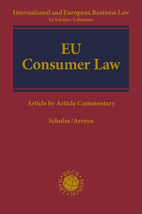 "EU Consumer Law" in gelber Schrift auf blauem Hintergrund. Oben und unten rote Flächen mit weiteren Texten.