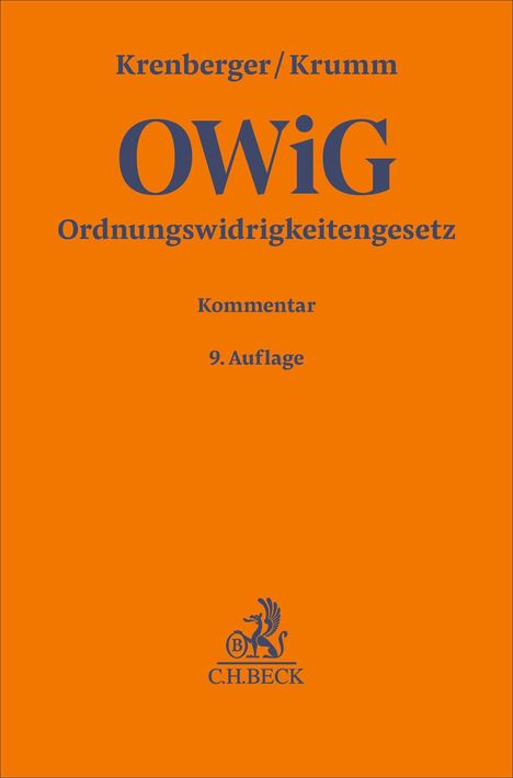 "Krenberger/Krumm OWiG Ordnungswidrigkeitengesetz Kommentar 9. Auflage" auf orange mit C.H.BECK-Logo.