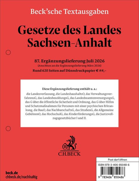 Text: "Ergänzungslieferung, C.H.BECK." Unten ein Logo mit einem Greifvogel.