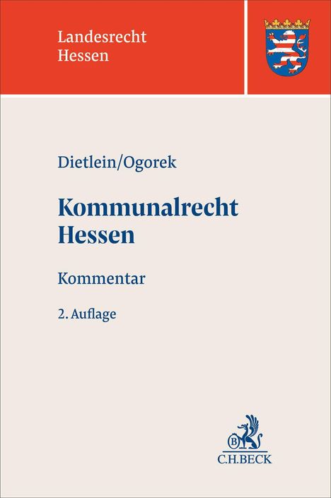 Text: "Landesrecht Hessen, Dietlein/Ogorek, Kommunalrecht Hessen, Kommentar, 2. Auflage." Wappen von Hessen oben rechts.