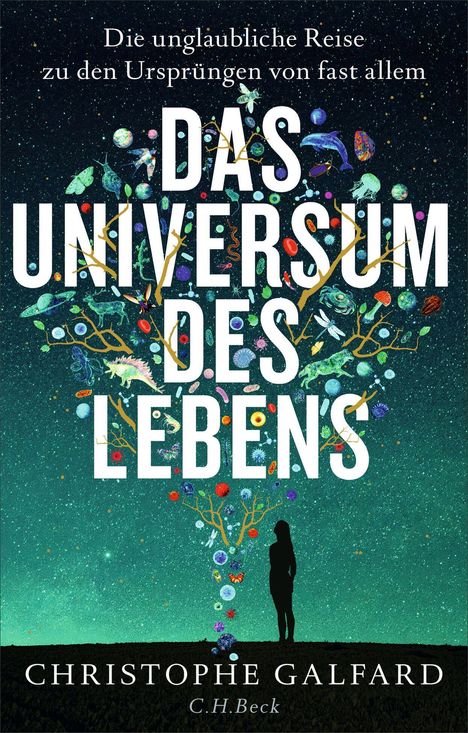 „Das Universum des Lebens“ steht groß im Zentrum. Ein Baum aus kosmischen und biologischen Symbolen wächst darunter.