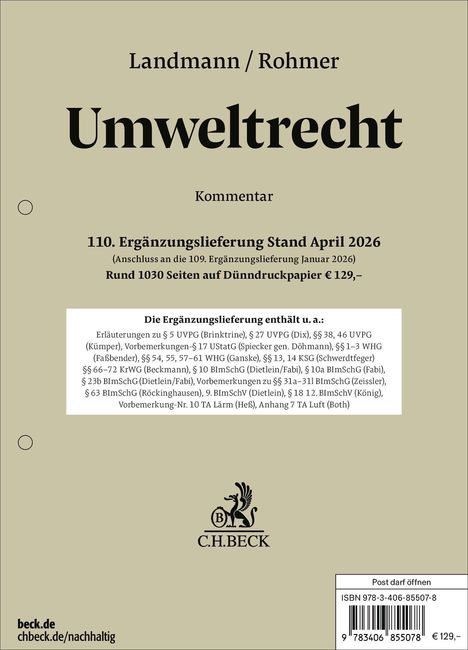 "Ergänzungslieferung" steht oben. Unten ein Logo mit einem Greifen und den Buchstaben "C.H.BECK".