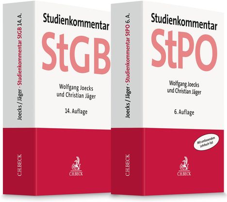 Zwei Bücher: "StGB" 14. Auflage und "StPO" 6. Auflage. Autoren: Wolfgang Joecks, Christian Jäger. C.H. BECK Logo unten.