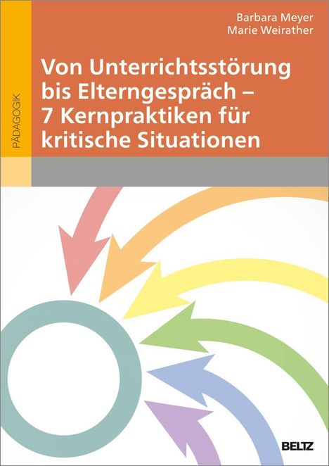 Titel: "Von Unterrichtsstörung bis Elterngespräch – 7 Kernpraktiken für kritische Situationen". Bunte Pfeile zeigen auf Kreis.