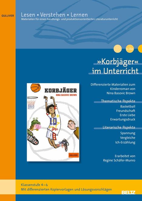 "Korbjäger im Unterricht" behandelt Basketball, Freundschaft, und Spannung. Illustration zeigt Kinder beim Basketball.