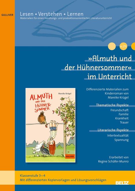 »Almuth und der Hühnersommer« im Unterricht. Themen: Freundschaft, Familie, Krankheit. Klassenstufe 3-4. Illustration: Mädchen kopfüber.