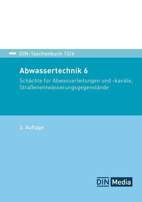 Text: "DIN Media". Eine Hand hält ein blaues Dokument vor einem unscharfen Hintergrund.