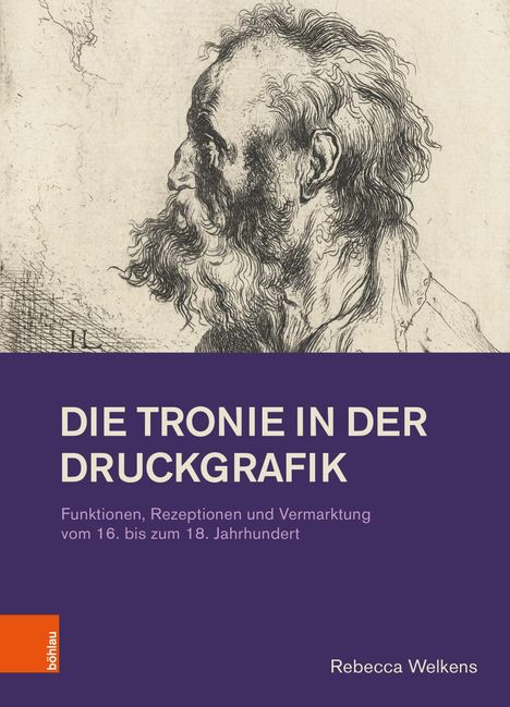 „DIE TRONIE IN DER DRUCKGRAFIK“, Werk von Rebecca Welkens. Alte Skizze eines bärtigen Mannes im Profil.