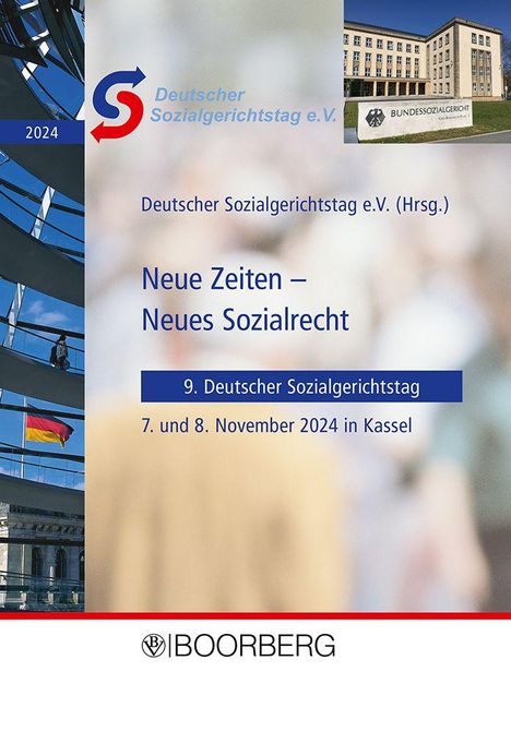 „Deutscher Sozialgerichtstag e.V.“ und „Neue Zeiten – Neues Sozialrecht“. Gebäude im Hintergrund, Boorberg-Logo.