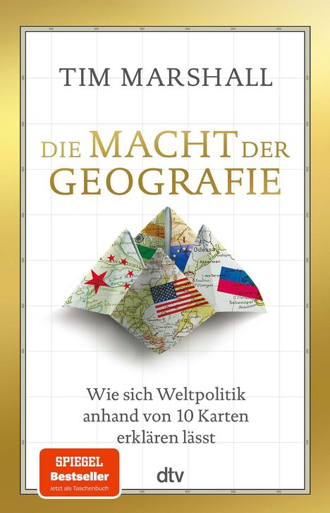 "Tim Marshall: Die Macht der Geografie. Wie sich Weltpolitik anhand von 10 Karten erklären lässt." Bücherstapel mit Flaggen.
