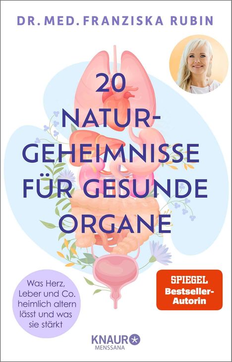"20 Natur-Geheimnisse für gesunde Organe", bunte Organe-Illustration und Foto einer lächelnden Frau oben rechts.
