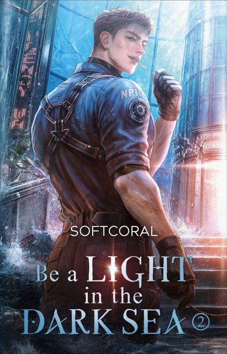 "Be a LIGHT in the DARK SEA 2" steht im Vordergrund. Illustration eines Mannes in Uniform mit blauem Hintergrund.