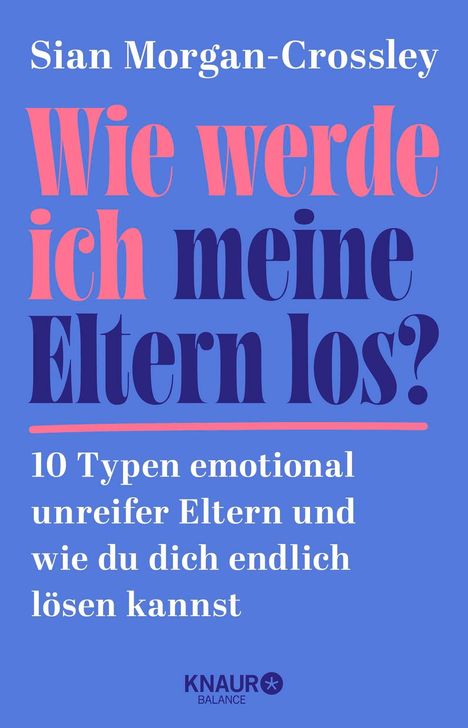 Titel: "Wie werde ich meine Eltern los?". Untertitel: "10 Typen...lösen kannst". Name: Sian Morgan-Crossley. Knaur Balance Logo.