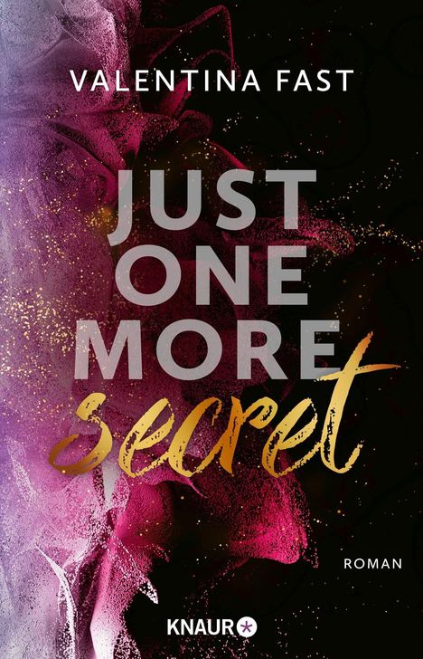"JUST ONE MORE secret" und "VALENTINA FAST" stehen auf einem abstrakten Hintergrund aus lila und goldenen Sprenkeln.
