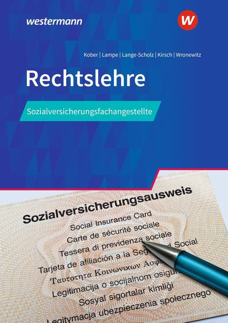 "Rechtslehre. Sozialversicherungsfachangestellte. Sozialversicherungsausweis mit Text in mehreren Sprachen."