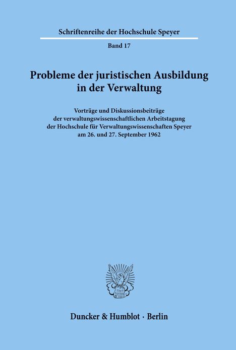 /: Probleme der juristischen Ausbildung in der Verwaltung., Buch