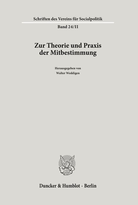 Zur Theorie und Praxis der Mitbestimmung., Buch