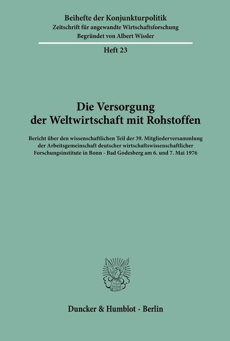 /: Die Versorgung der Weltwirtschaft mit Rohstoffen., Buch