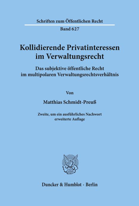 Matthias Schmidt-Preuß: Kollidierende Privatinteressen im Verwaltungsrecht., Buch