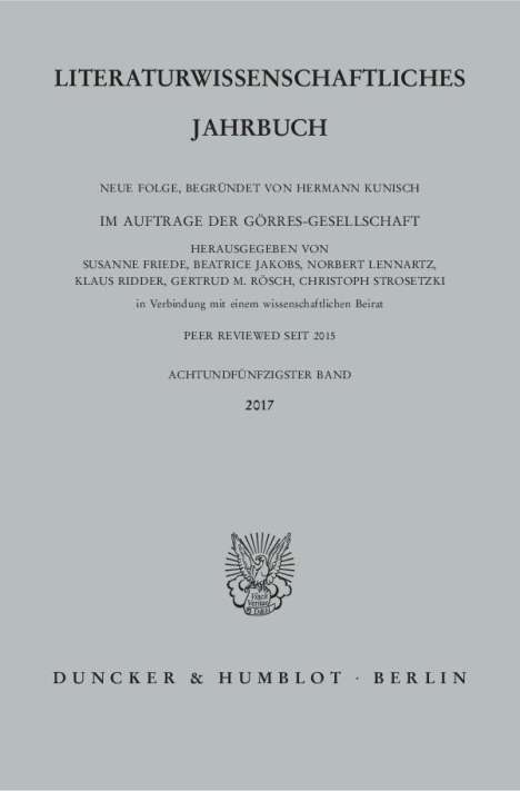 Literaturwissenschaftliches Jahrbuch. 58. Band (2017), Buch