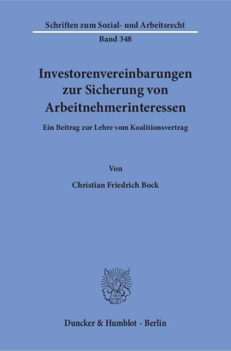 Christian Friedrich Bock: Bock, C: Investorenvereinbarungen zur Sicherung von Arbeitne, Buch