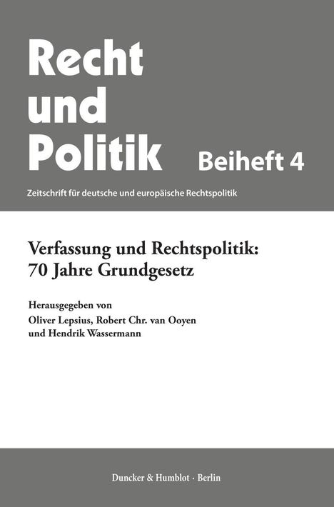 Verfassung und Rechtspolitik: 70 Jahre Grundgesetz., Buch