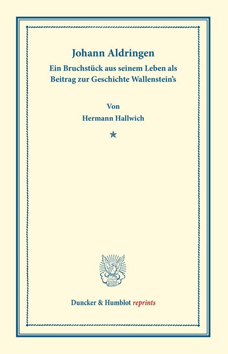 Hermann Hallwich: Johann Aldringen, Buch