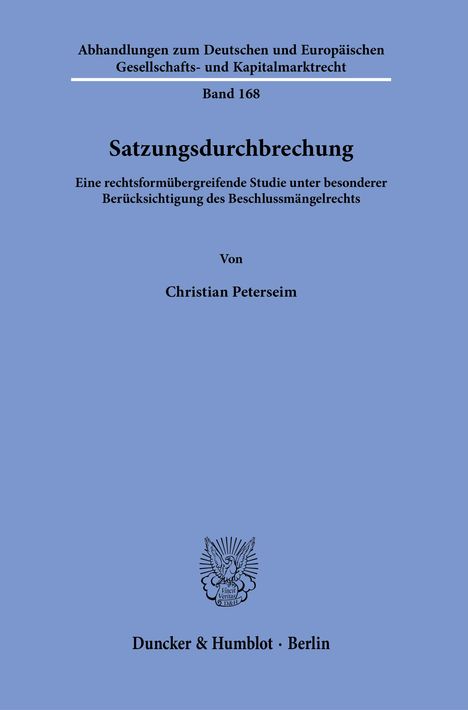 Christian Peterseim: Peterseim, C: Satzungsdurchbrechung., Buch
