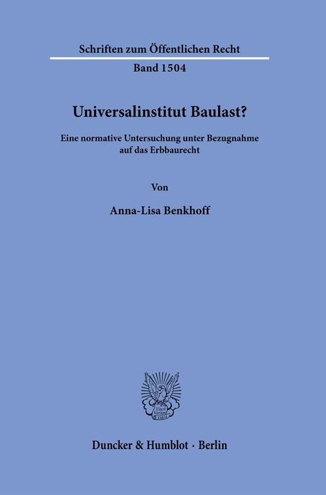 Anna-Lisa Benkhoff: Universalinstitut Baulast?, Buch