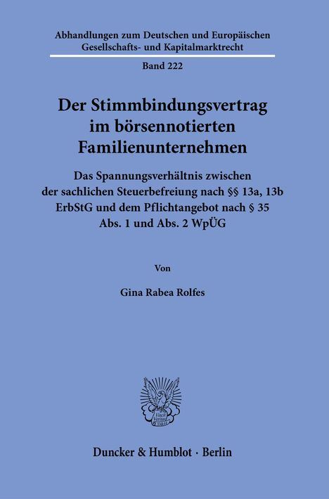 Gina Rabea Rolfes: Der Stimmbindungsvertrag im börsennotierten Familienunternehmen, Buch