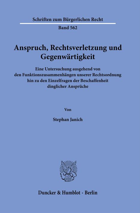 Stephan Janich: Anspruch, Rechtsverletzung und Gegenwärtigkeit, Buch