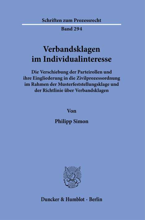 Philipp Simon: Verbandsklagen im Individualinteresse., Buch