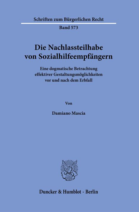 Damiano Mascia: Die Nachlassteilhabe von Sozialhilfeempfängern., Buch