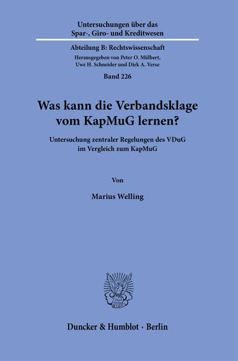 Marius Welling: Was kann die Verbandsklage vom KapMuG lernen?, Buch