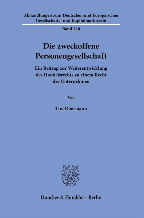 Tim Obermann: Die zweckoffene Personengesellschaft, Buch