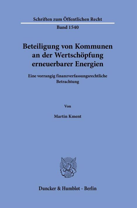 Martin Kment: Beteiligung von Kommunen an der Wertschöpfung erneuerbarer Energien, Buch