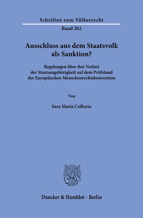 Sara Maria Collorio: Ausschluss aus dem Staatsvolk als Sanktion?, Buch